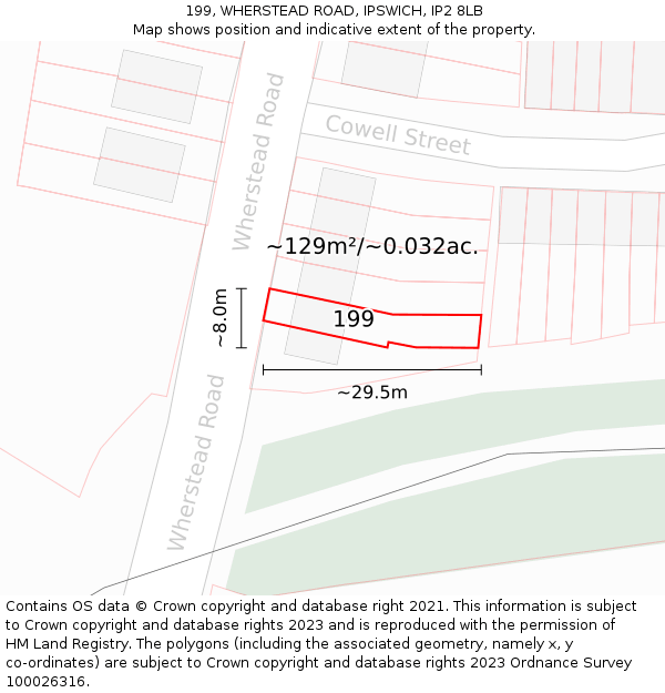199, WHERSTEAD ROAD, IPSWICH, IP2 8LB: Plot and title map