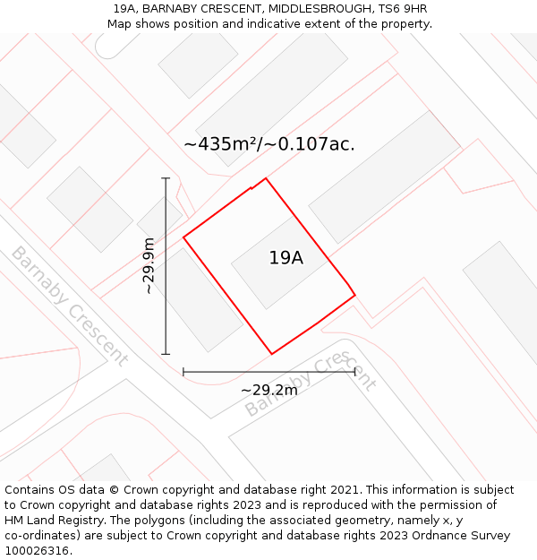 19A, BARNABY CRESCENT, MIDDLESBROUGH, TS6 9HR: Plot and title map