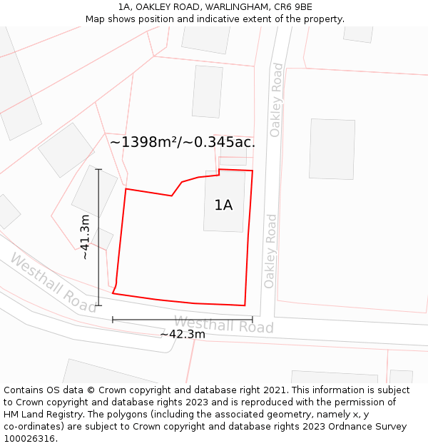 1A, OAKLEY ROAD, WARLINGHAM, CR6 9BE: Plot and title map