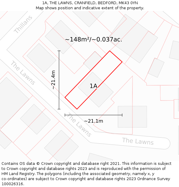 1A, THE LAWNS, CRANFIELD, BEDFORD, MK43 0YN: Plot and title map