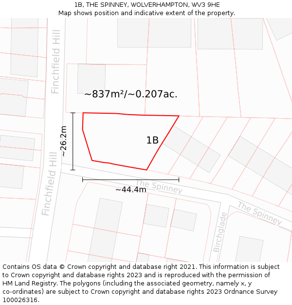 1B, THE SPINNEY, WOLVERHAMPTON, WV3 9HE: Plot and title map