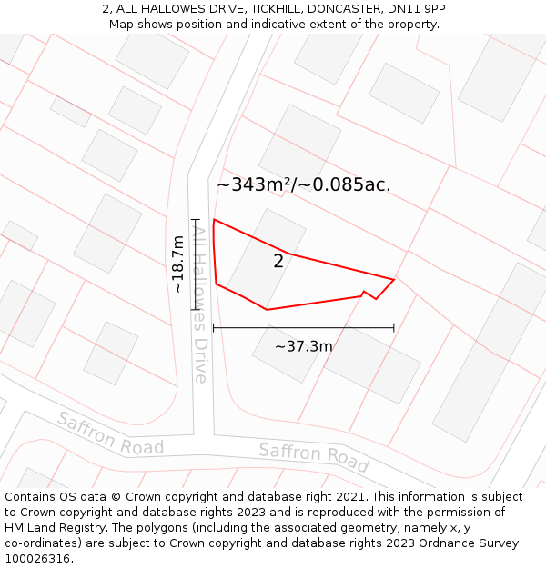 2, ALL HALLOWES DRIVE, TICKHILL, DONCASTER, DN11 9PP: Plot and title map