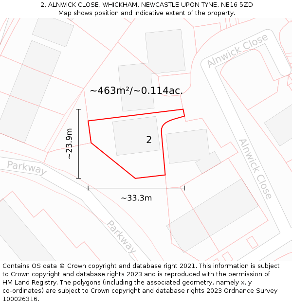 2, ALNWICK CLOSE, WHICKHAM, NEWCASTLE UPON TYNE, NE16 5ZD: Plot and title map
