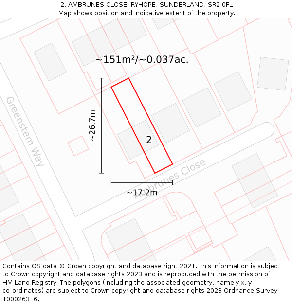 2, AMBRUNES CLOSE, RYHOPE, SUNDERLAND, SR2 0FL: Plot and title map