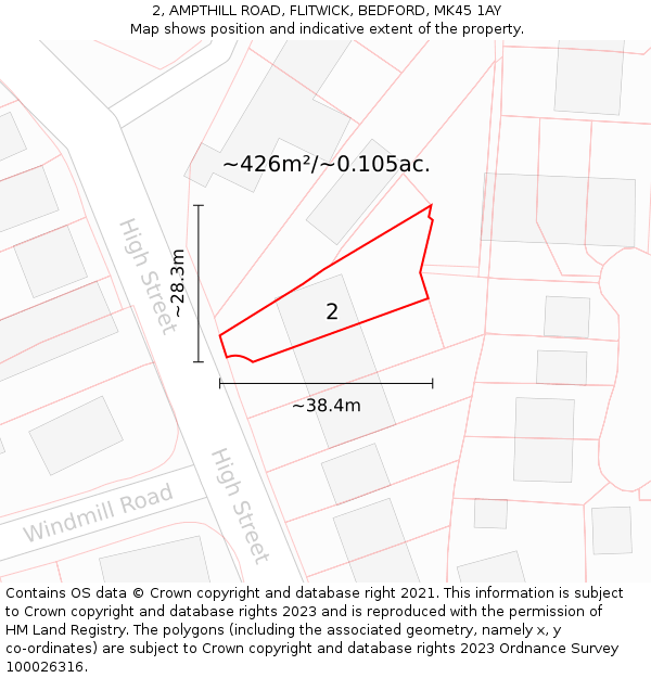 2, AMPTHILL ROAD, FLITWICK, BEDFORD, MK45 1AY: Plot and title map