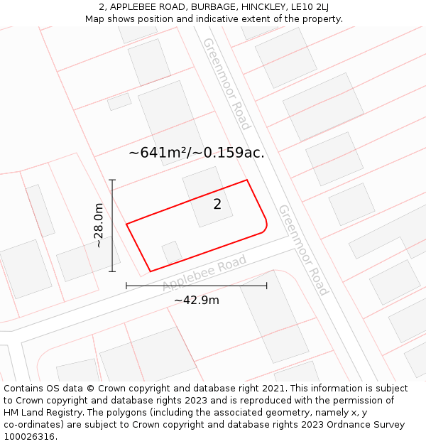 2, APPLEBEE ROAD, BURBAGE, HINCKLEY, LE10 2LJ: Plot and title map