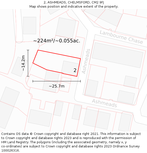 2, ASHMEADS, CHELMSFORD, CM2 9FJ: Plot and title map