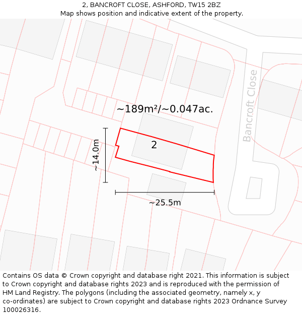 2, BANCROFT CLOSE, ASHFORD, TW15 2BZ: Plot and title map
