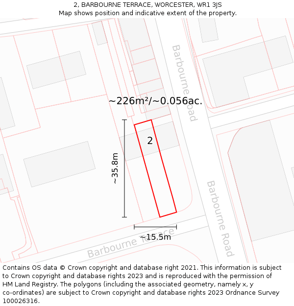 2, BARBOURNE TERRACE, WORCESTER, WR1 3JS: Plot and title map