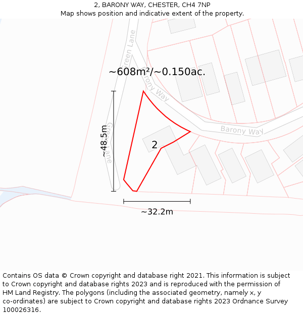 2, BARONY WAY, CHESTER, CH4 7NP: Plot and title map