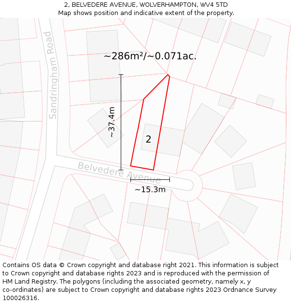 2, BELVEDERE AVENUE, WOLVERHAMPTON, WV4 5TD: Plot and title map