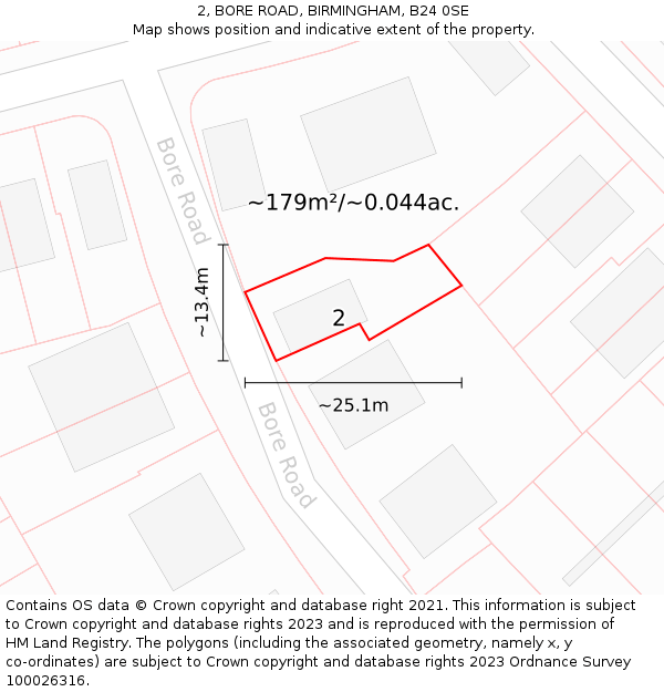 2, BORE ROAD, BIRMINGHAM, B24 0SE: Plot and title map