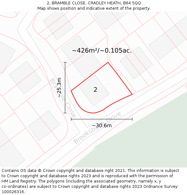 2, BRAMBLE CLOSE, CRADLEY HEATH, B64 5QQ: Plot and title map