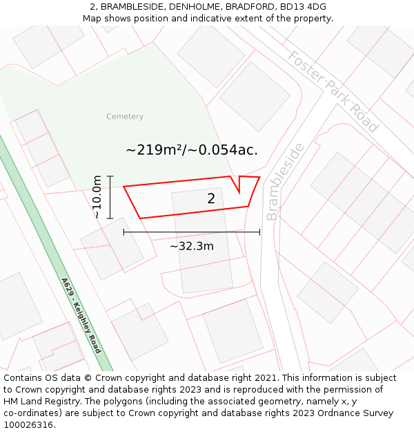 2, BRAMBLESIDE, DENHOLME, BRADFORD, BD13 4DG: Plot and title map