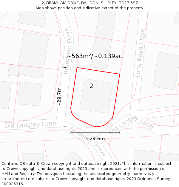 2, BRAMHAM DRIVE, BAILDON, SHIPLEY, BD17 6SZ: Plot and title map