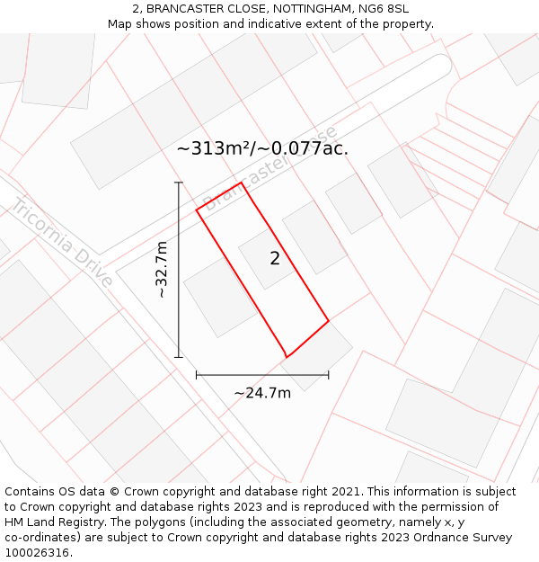 2, BRANCASTER CLOSE, NOTTINGHAM, NG6 8SL: Plot and title map