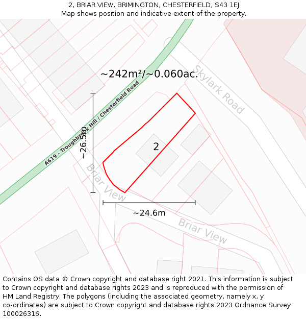 2, BRIAR VIEW, BRIMINGTON, CHESTERFIELD, S43 1EJ: Plot and title map