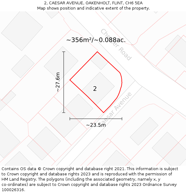 2, CAESAR AVENUE, OAKENHOLT, FLINT, CH6 5EA: Plot and title map