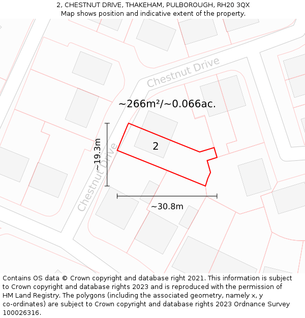 2, CHESTNUT DRIVE, THAKEHAM, PULBOROUGH, RH20 3QX: Plot and title map