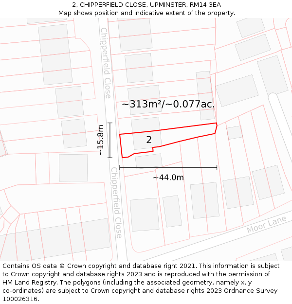 2, CHIPPERFIELD CLOSE, UPMINSTER, RM14 3EA: Plot and title map