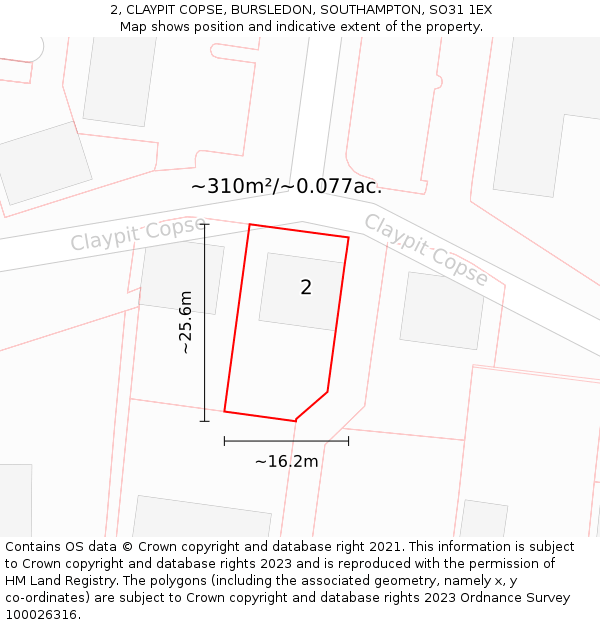 2, CLAYPIT COPSE, BURSLEDON, SOUTHAMPTON, SO31 1EX: Plot and title map