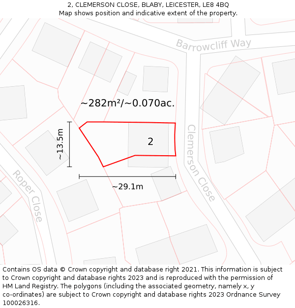 2, CLEMERSON CLOSE, BLABY, LEICESTER, LE8 4BQ: Plot and title map
