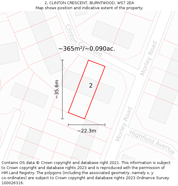 2, CLINTON CRESCENT, BURNTWOOD, WS7 2EA: Plot and title map