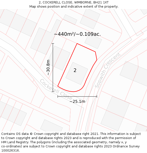2, COCKERELL CLOSE, WIMBORNE, BH21 1XT: Plot and title map