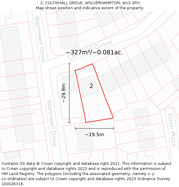 2, COLTISHALL GROVE, WOLVERHAMPTON, WV2 2PH: Plot and title map