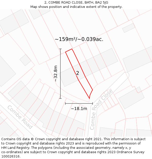 2, COMBE ROAD CLOSE, BATH, BA2 5JG: Plot and title map