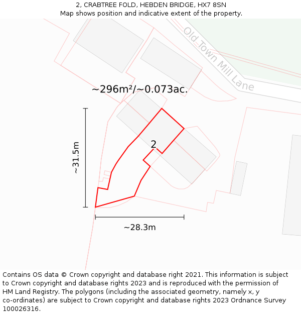 2, CRABTREE FOLD, HEBDEN BRIDGE, HX7 8SN: Plot and title map