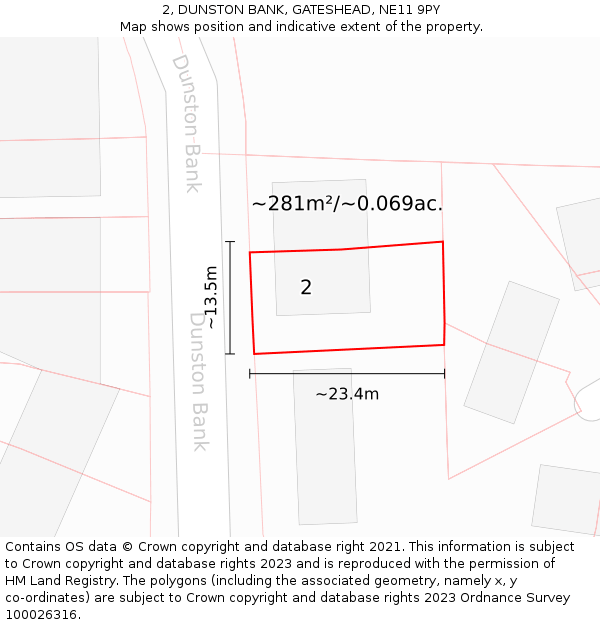 2, DUNSTON BANK, GATESHEAD, NE11 9PY: Plot and title map