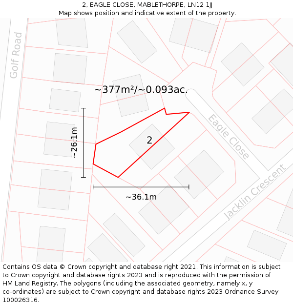 2, EAGLE CLOSE, MABLETHORPE, LN12 1JJ: Plot and title map