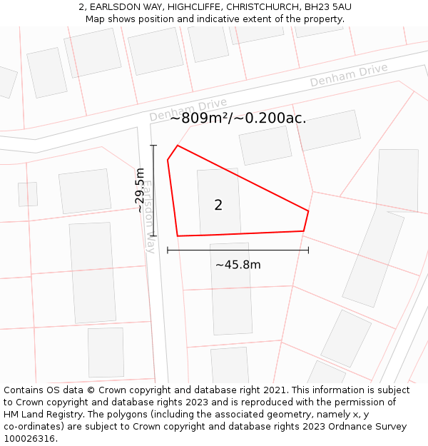 2, EARLSDON WAY, HIGHCLIFFE, CHRISTCHURCH, BH23 5AU: Plot and title map