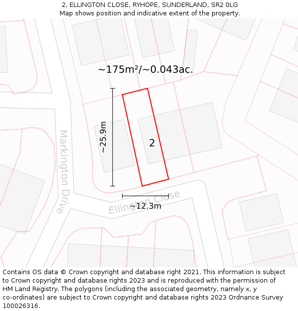 2, ELLINGTON CLOSE, RYHOPE, SUNDERLAND, SR2 0LG: Plot and title map