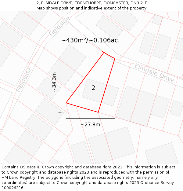 2, ELMDALE DRIVE, EDENTHORPE, DONCASTER, DN3 2LE: Plot and title map