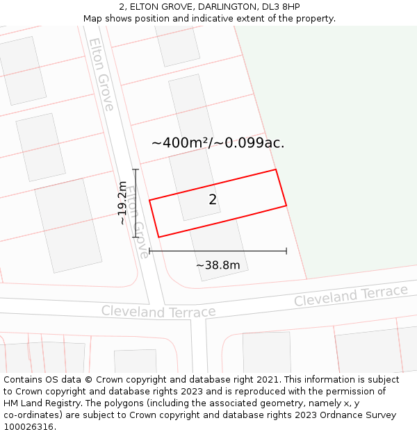 2, ELTON GROVE, DARLINGTON, DL3 8HP: Plot and title map