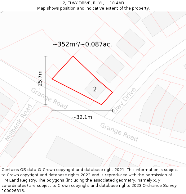 2, ELWY DRIVE, RHYL, LL18 4AB: Plot and title map
