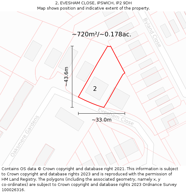 2, EVESHAM CLOSE, IPSWICH, IP2 9DH: Plot and title map