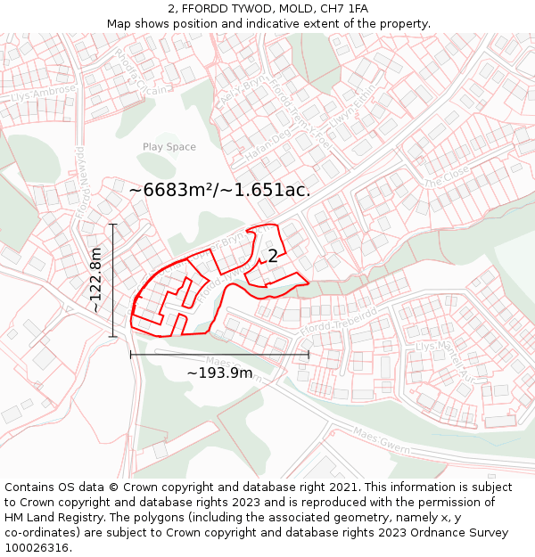 2, FFORDD TYWOD, MOLD, CH7 1FA: Plot and title map