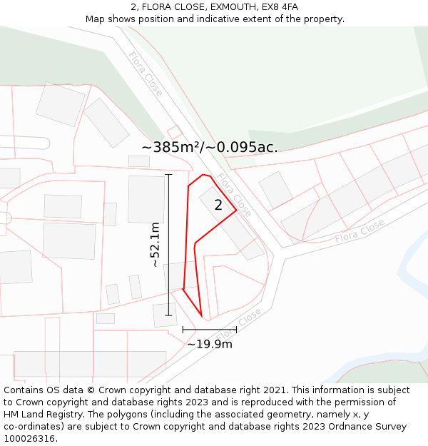 2, FLORA CLOSE, EXMOUTH, EX8 4FA: Plot and title map