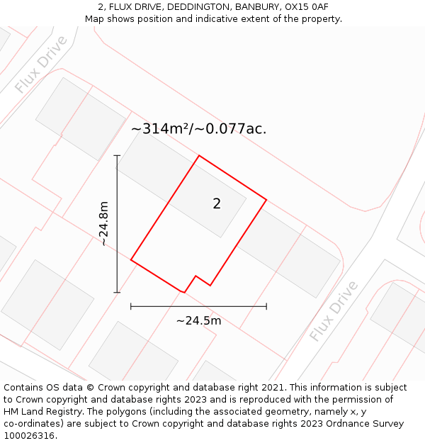 2, FLUX DRIVE, DEDDINGTON, BANBURY, OX15 0AF: Plot and title map