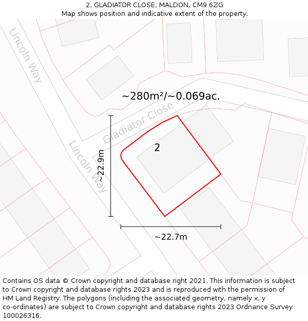 2, GLADIATOR CLOSE, MALDON, CM9 6ZG: Plot and title map