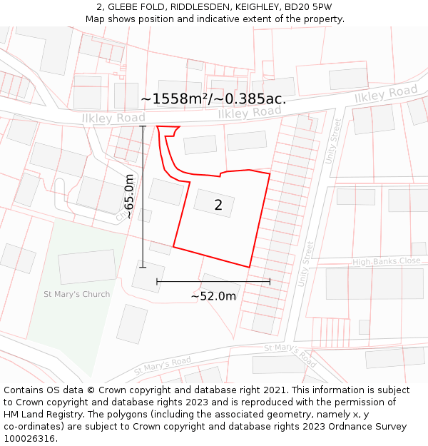 2, GLEBE FOLD, RIDDLESDEN, KEIGHLEY, BD20 5PW: Plot and title map