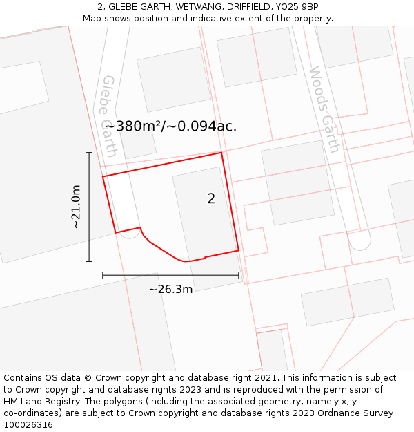 2, GLEBE GARTH, WETWANG, DRIFFIELD, YO25 9BP: Plot and title map