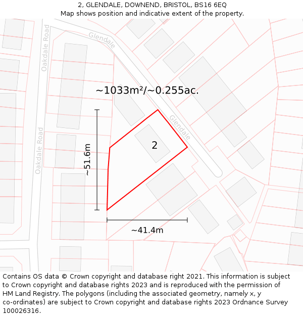 2, GLENDALE, DOWNEND, BRISTOL, BS16 6EQ: Plot and title map