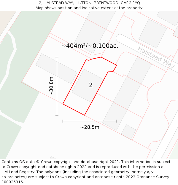 2, HALSTEAD WAY, HUTTON, BRENTWOOD, CM13 1YQ: Plot and title map
