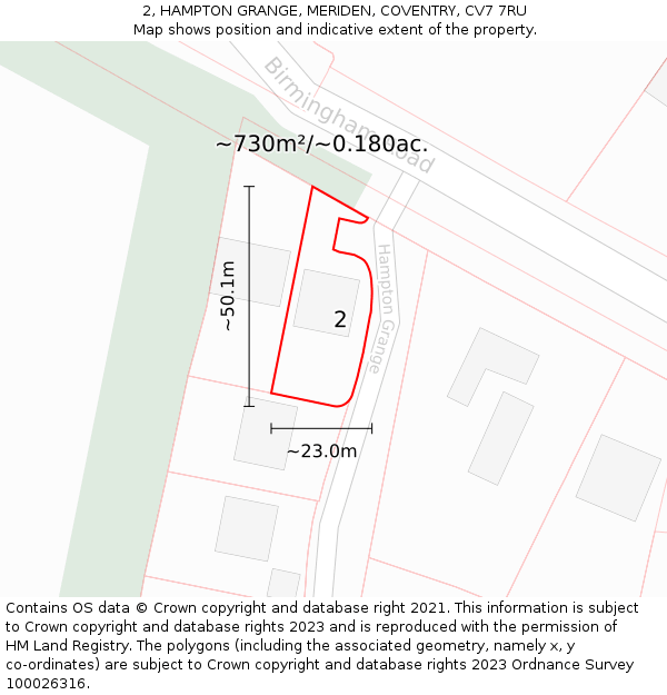 2, HAMPTON GRANGE, MERIDEN, COVENTRY, CV7 7RU: Plot and title map