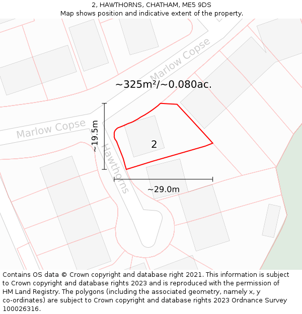 2, HAWTHORNS, CHATHAM, ME5 9DS: Plot and title map