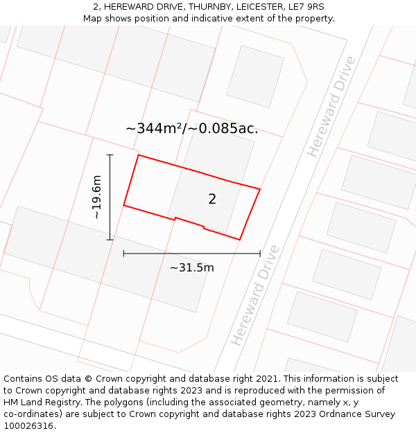 2, HEREWARD DRIVE, THURNBY, LEICESTER, LE7 9RS: Plot and title map